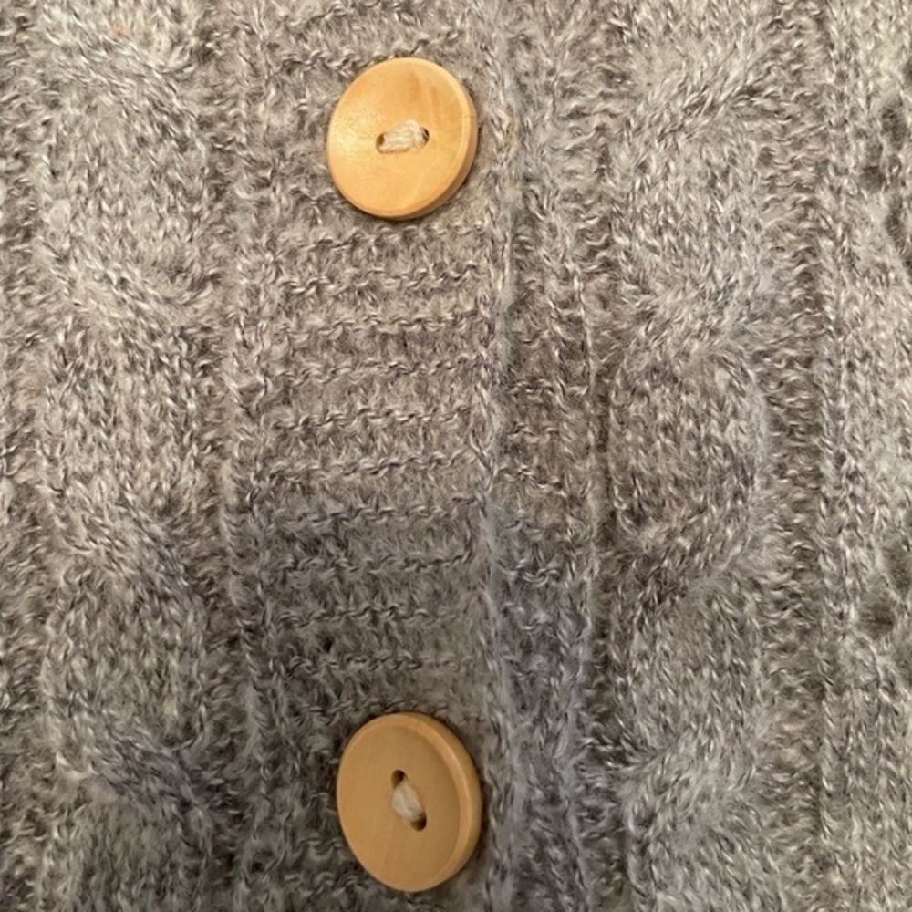 Greyish Taupe Knit Sweater With Ruffles & Wood Buttons - Picture 10 of 11